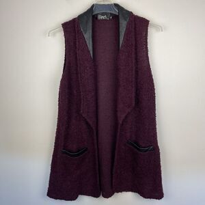 Sympli Hands Down Boucle Sweater Vest Size 10 Burgundy Wool Blend Lagenlook Cozy